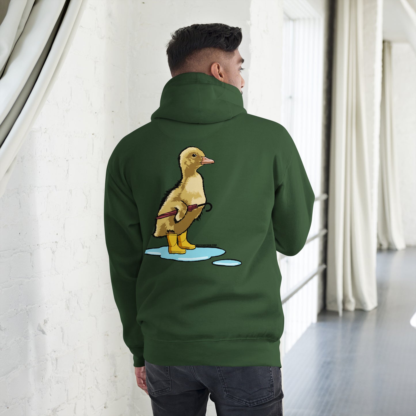 Duckling in the Rain – Cute Umbrella-Ready Duckling - Unisex Hoodie