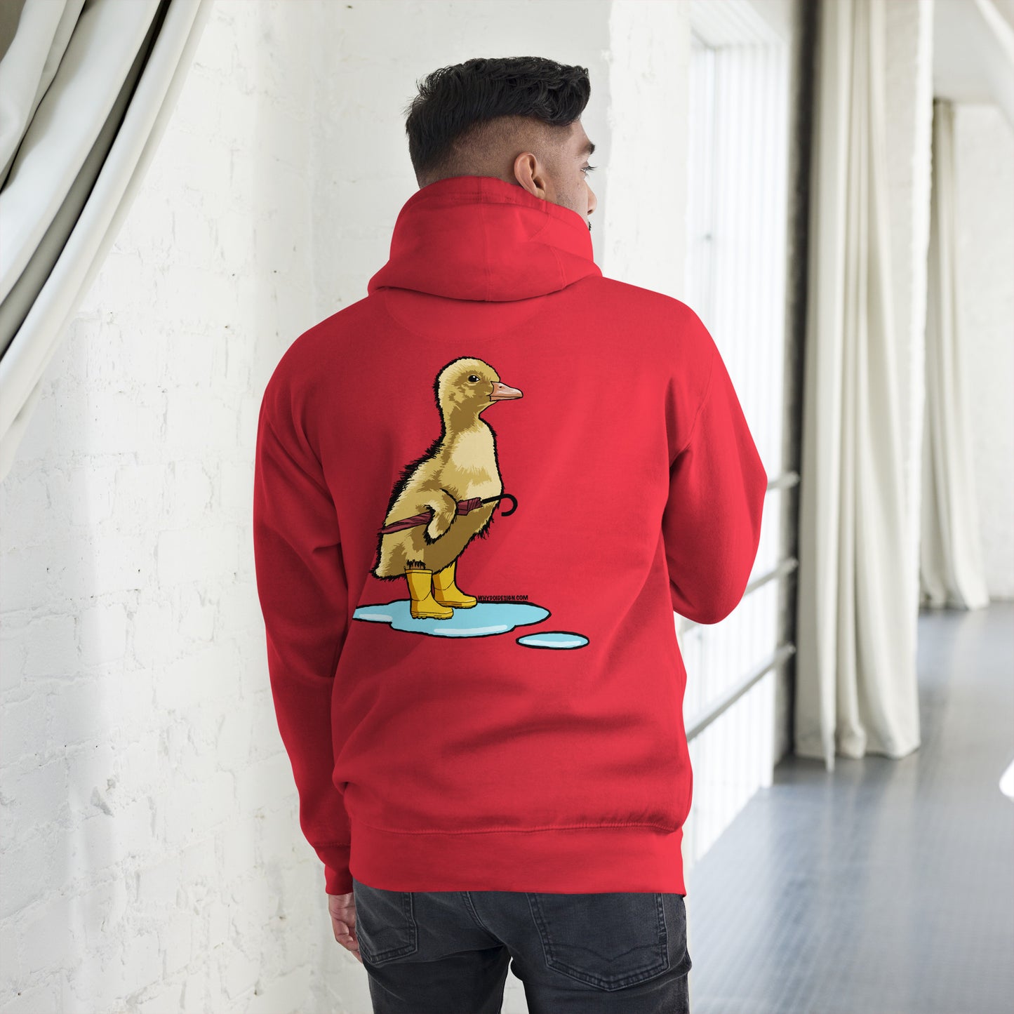Duckling in the Rain – Cute Umbrella-Ready Duckling - Unisex Hoodie