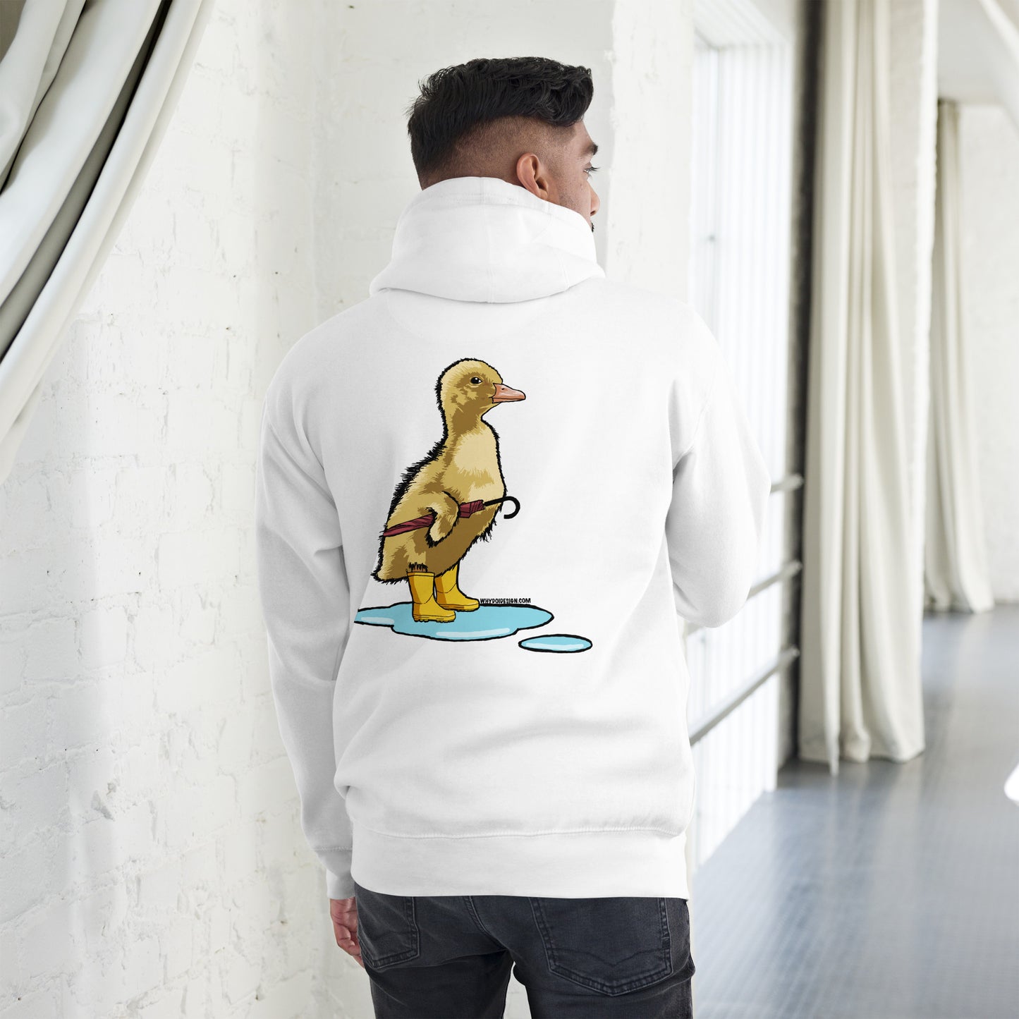 Duckling in the Rain – Cute Umbrella-Ready Duckling - Unisex Hoodie
