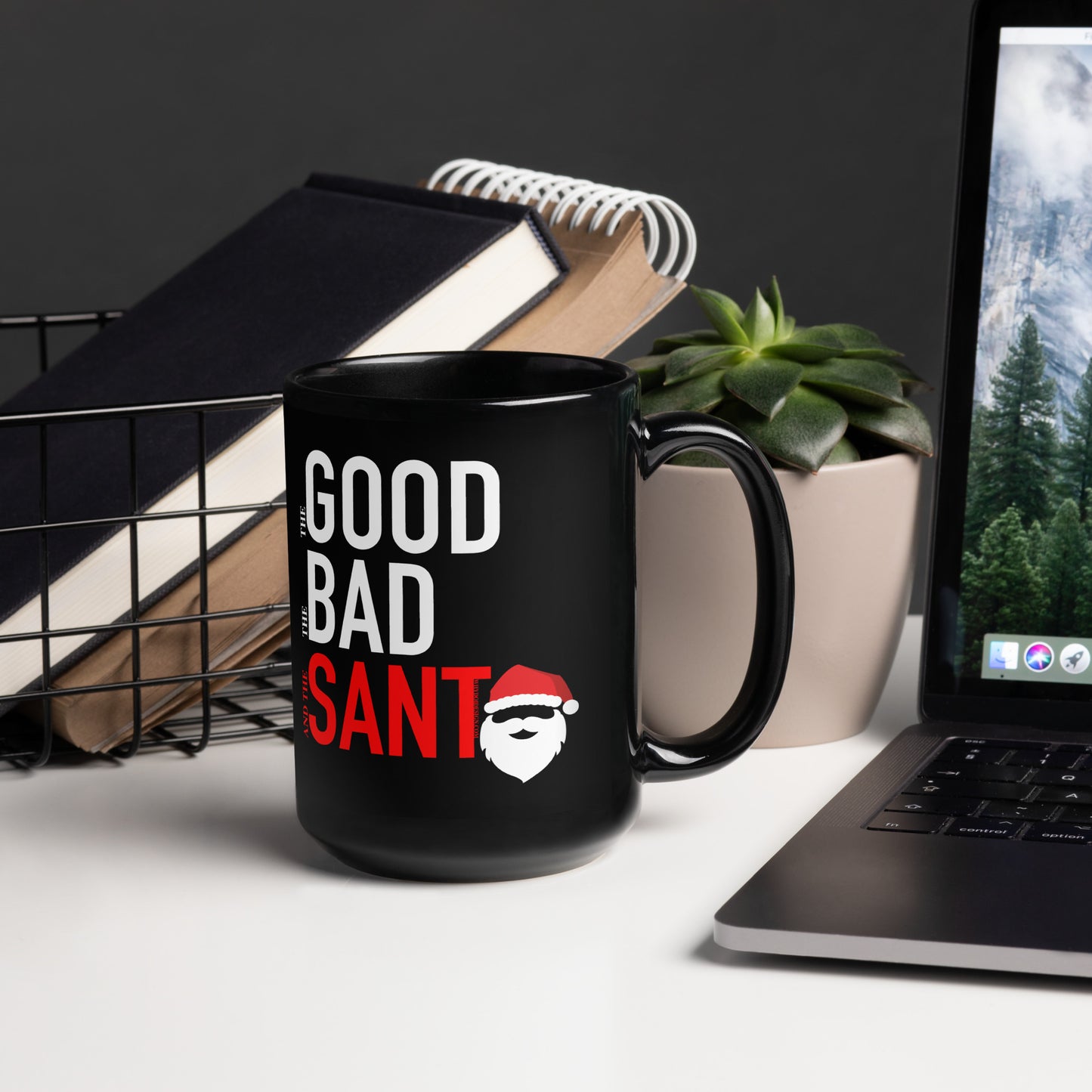 The Good The Bad The Santa - Black Glossy Mug